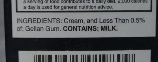 Heavy cream ingredients label