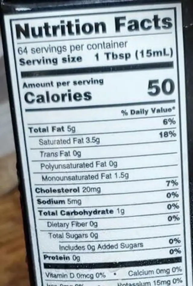 Heavy cream nutrition facts table