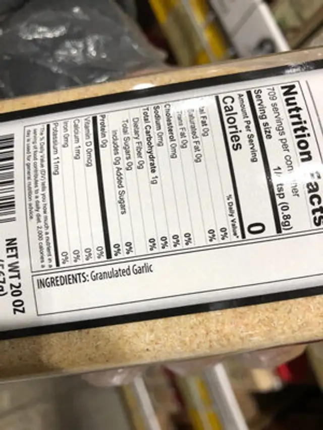 Granulated Garlic ingredients label