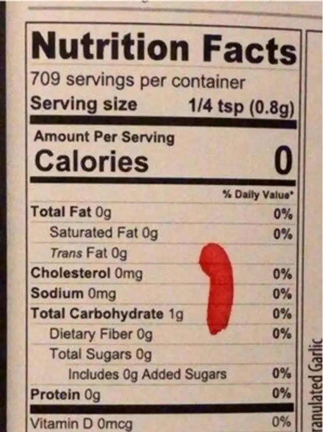 Granulated Garlic nutrition facts table