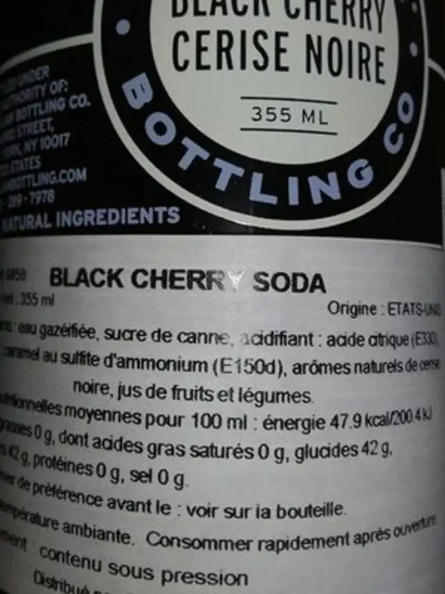 Boylan Bottleworks Brand Black Cherry Vintage Soda Pop - 4 CT ingredients label