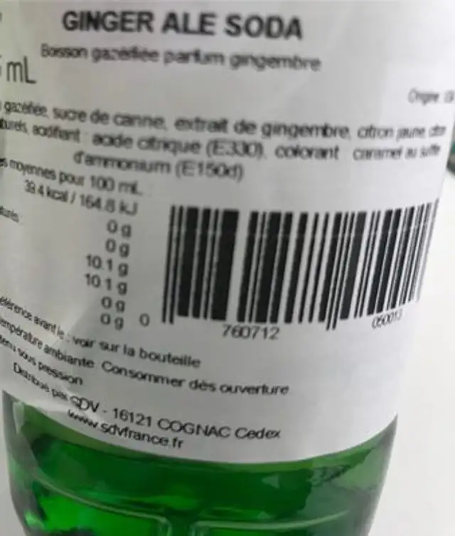 Ginger Ale ingredients label
