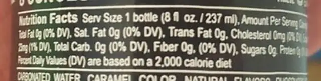Diet Cane Cola nutrition facts table