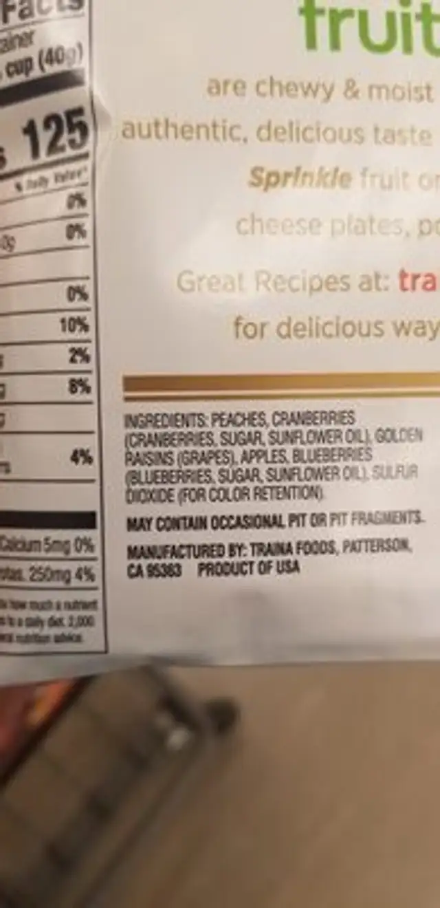 Fruitons ingredients label