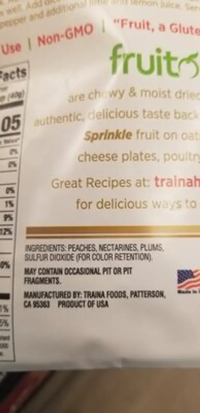 Fruitons dried fruit summer blend ingredients label