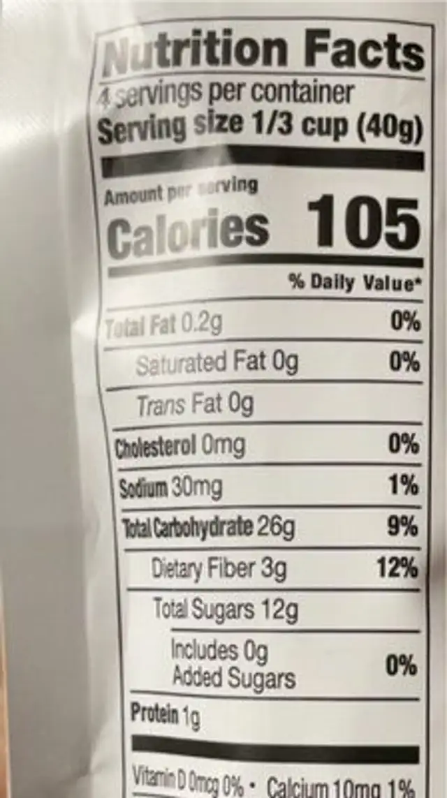 Fruitons dried fruit summer blend nutrition facts table