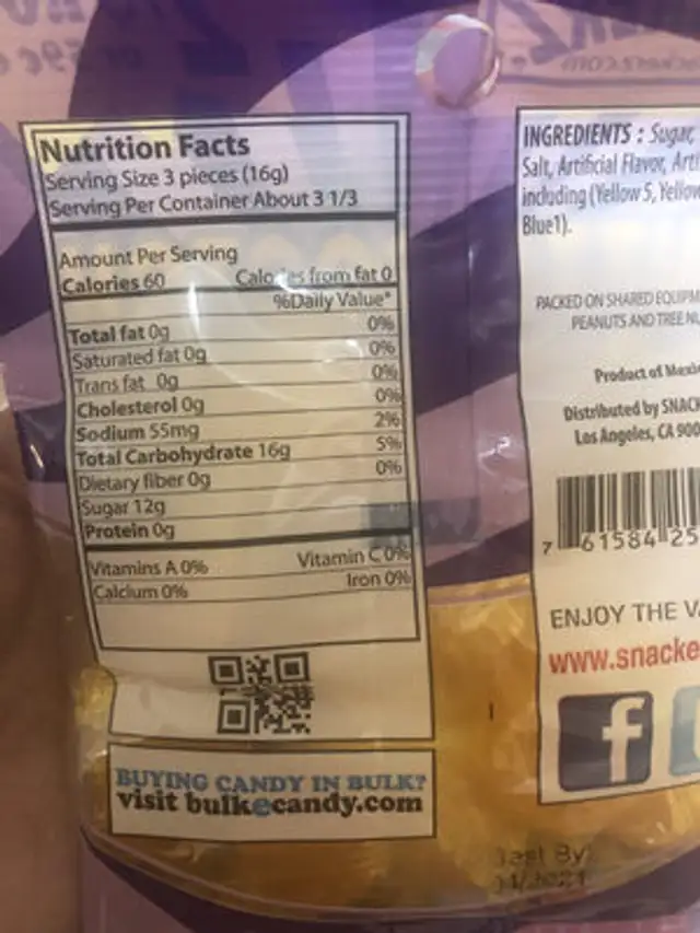 Unknown nutrition facts table