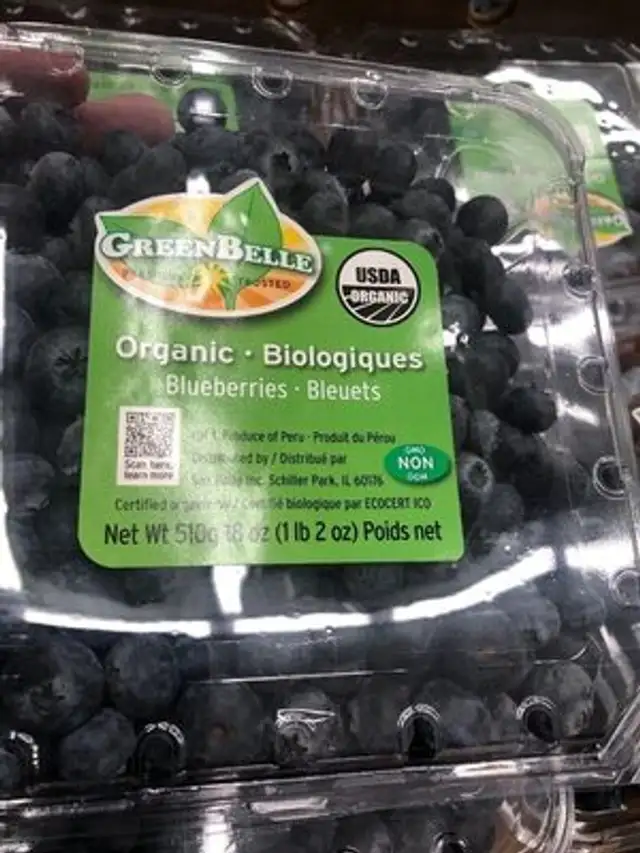 Organic Blueberries nutrition facts table