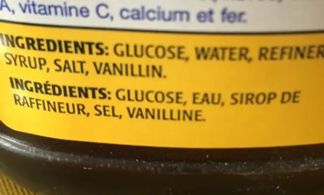 Crown sirop de maïs ingredients label