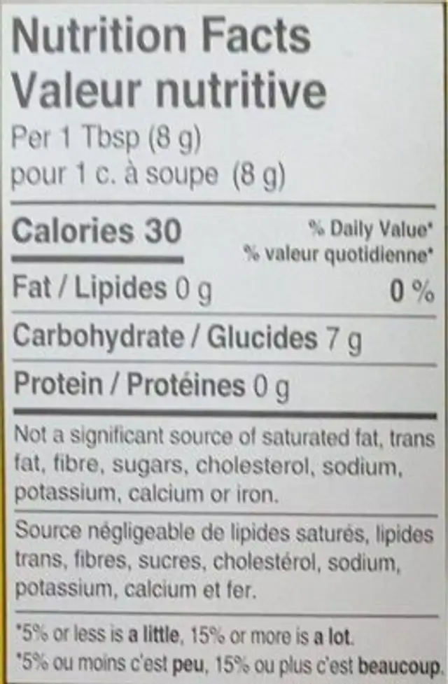 Corn Starch nutrition facts table