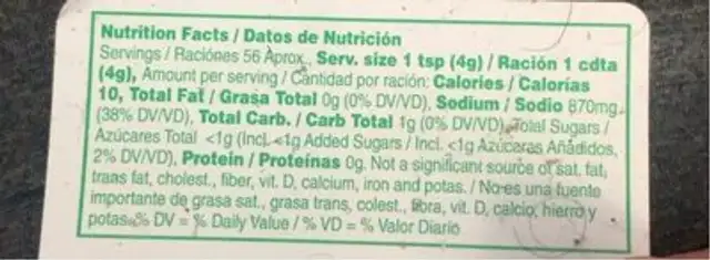 Mazola caldo de pollo nutrition facts table
