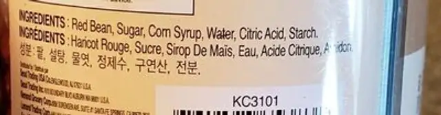 Red Bean paste ingredients label