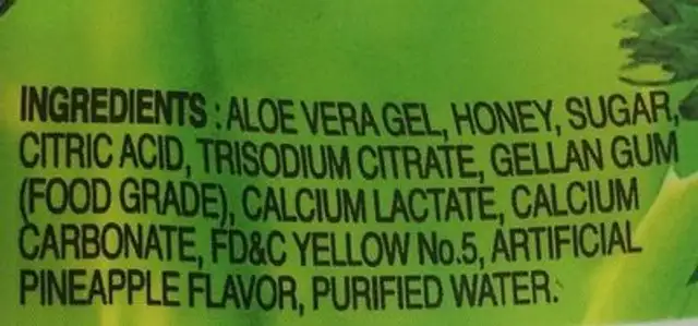 Aloe vera drink ingredients label