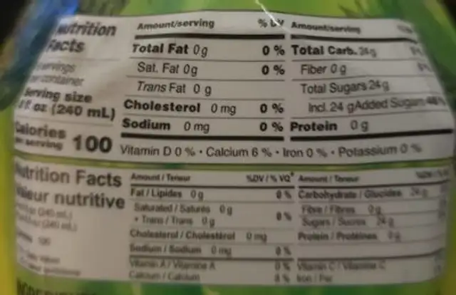 Aloe pineapple flavor nutrition facts table