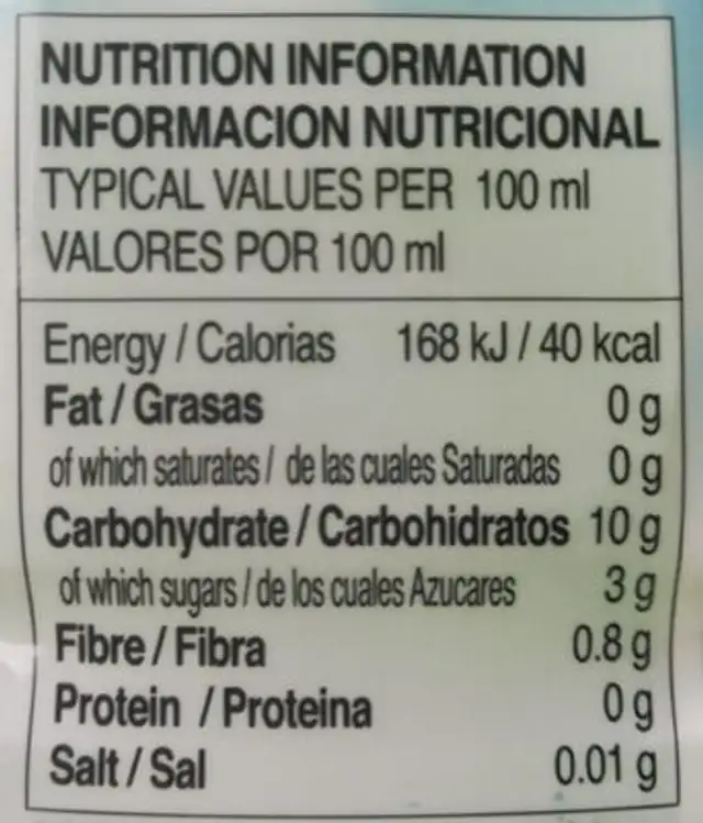 Aloe vera nutrition facts table