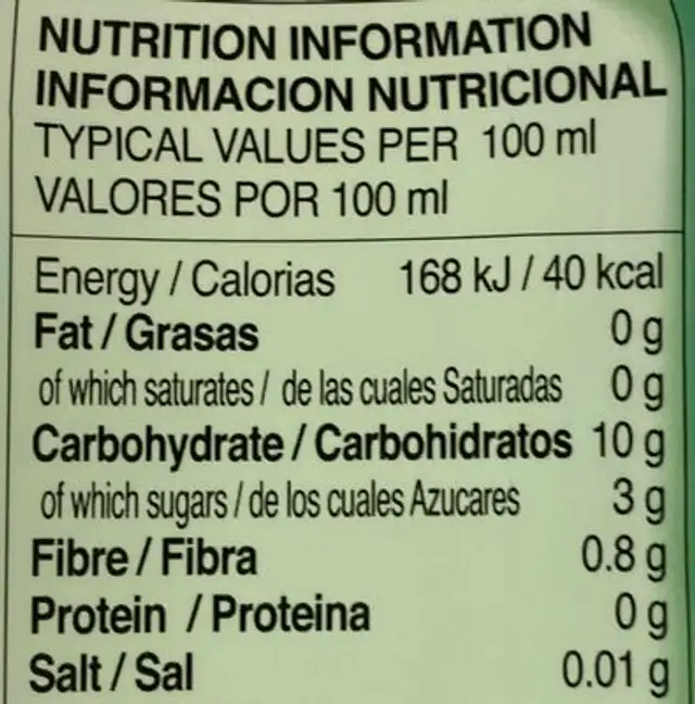 Boisson Aloe Vera nutrition facts table