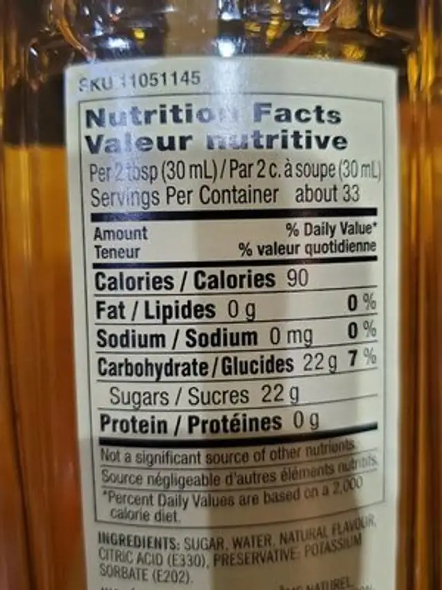 Caramel syrup nutrition facts table