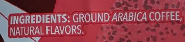 Peppermint Mocha Coffee ingredients label