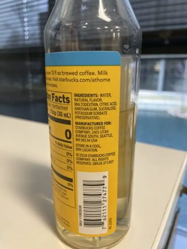 Sugar-free vanilla syrup ingredients label