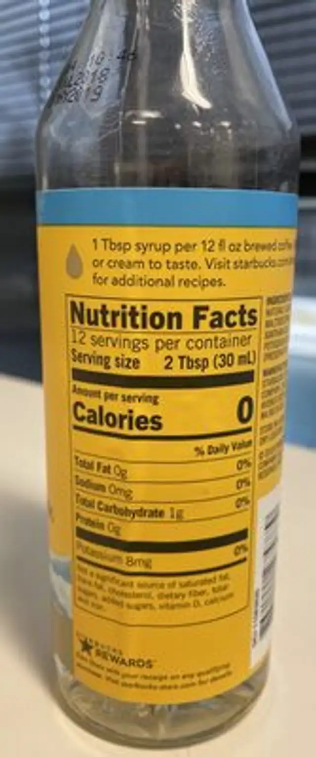 Sugar-free vanilla syrup nutrition facts table