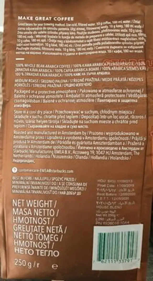 Café en grain n nutrition facts table