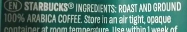 Caffe Verona Dark Roast ingredients label