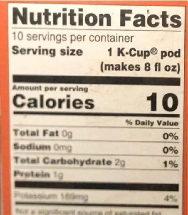 Coffee with Golden Turmeric nutrition facts table