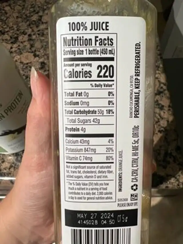 Cold Pressed Orange Juice nutrition facts table