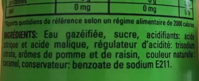 Freez lime&kiwi ingredients label