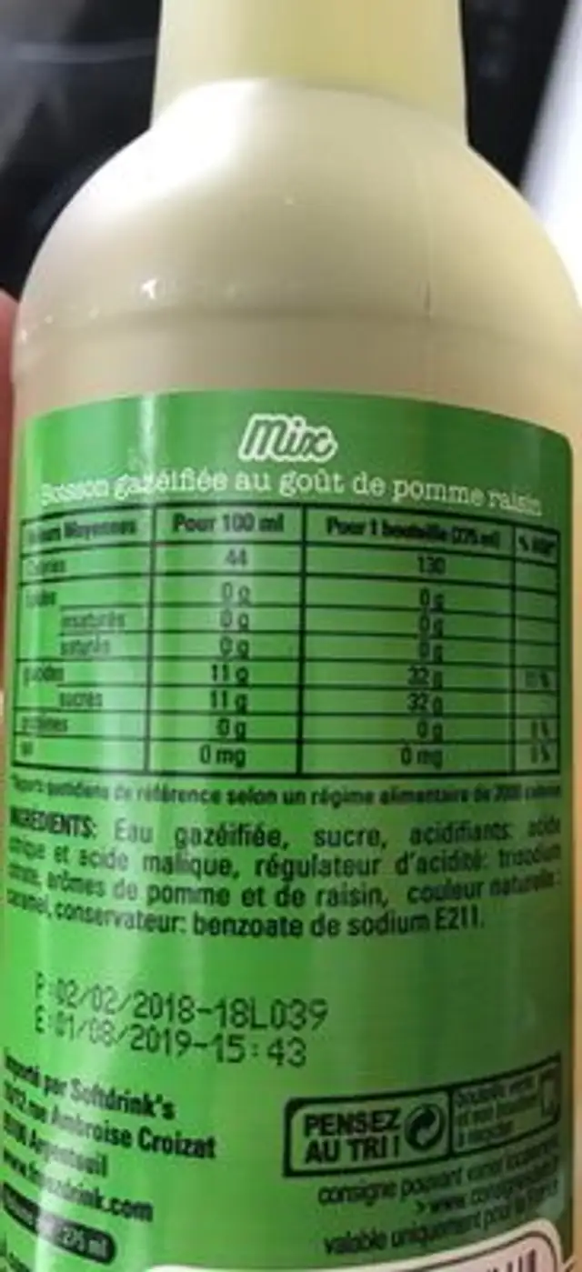 Freez lime&kiwi nutrition facts table