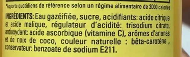 Freez mix ananas coco ingredients label