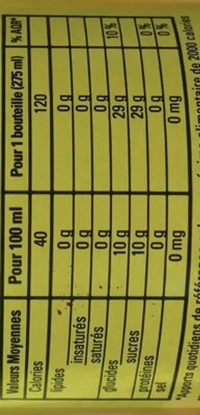 Freez mix ananas coco nutrition facts table