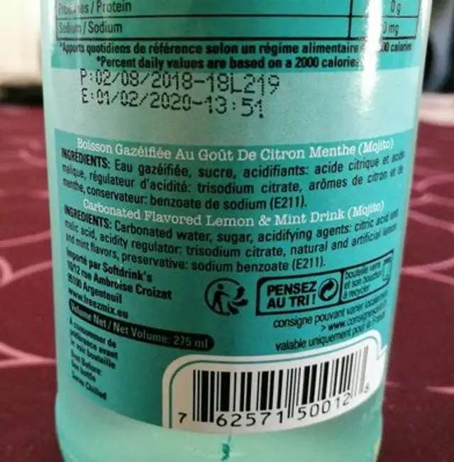 Freez mix mojito ingredients label