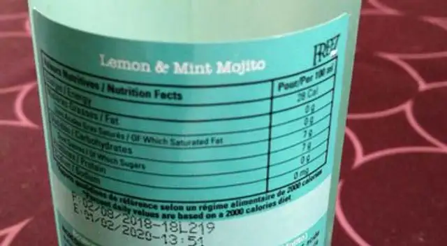 Freez mix mojito nutrition facts table