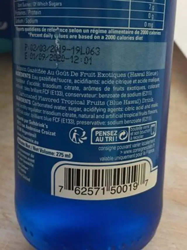 Blue hawai freez ingredients label