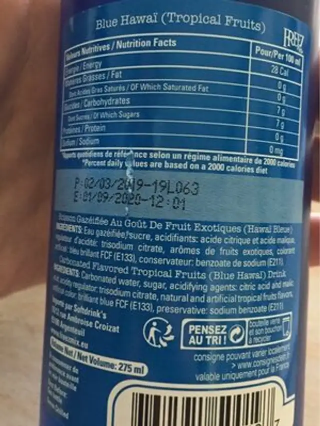 Blue hawai freez nutrition facts table