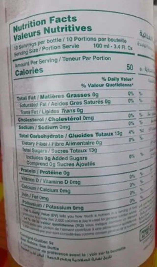 Fruitastic nutrition facts table