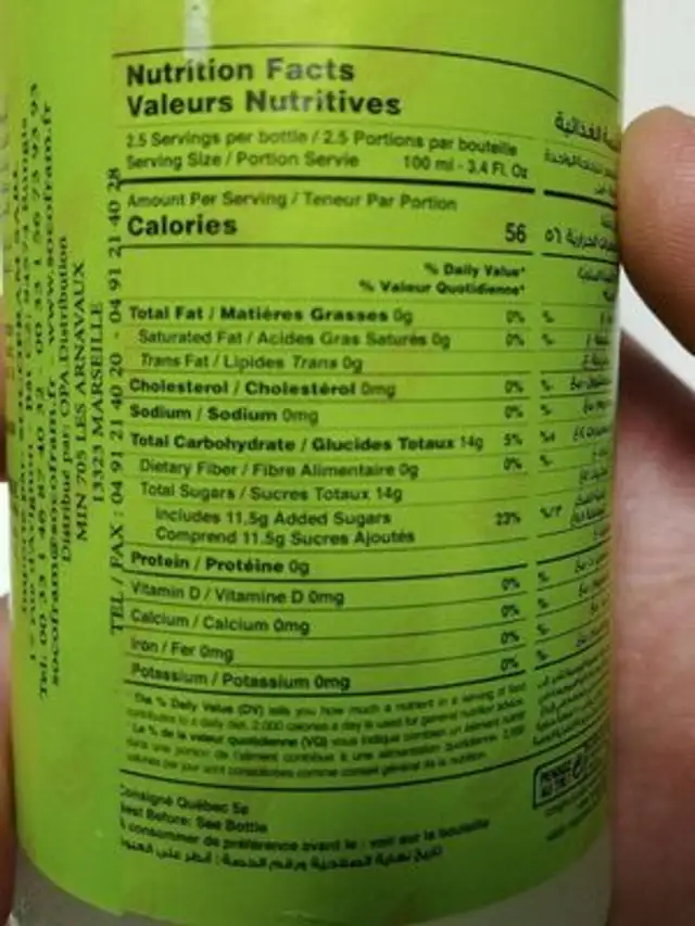 Fruitastik Lemon nutrition facts table