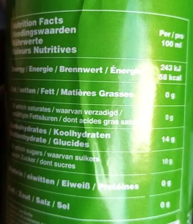 Fruitastic nutrition facts table