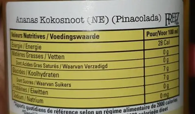 Frezz nutrition facts table