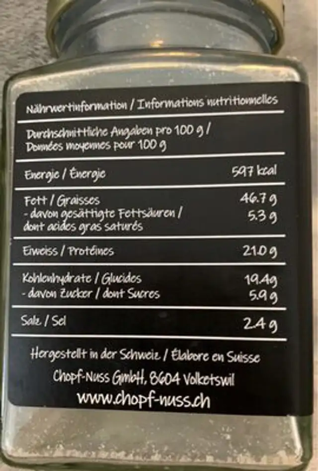 Nussmesan nutrition facts table