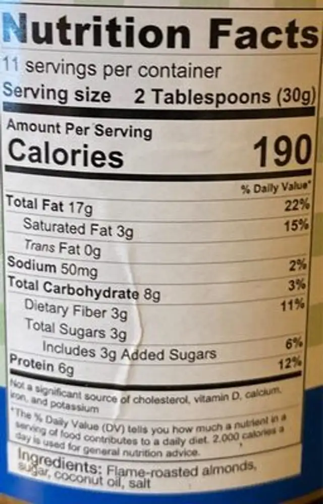 Chunky Almond Butter nutrition facts table