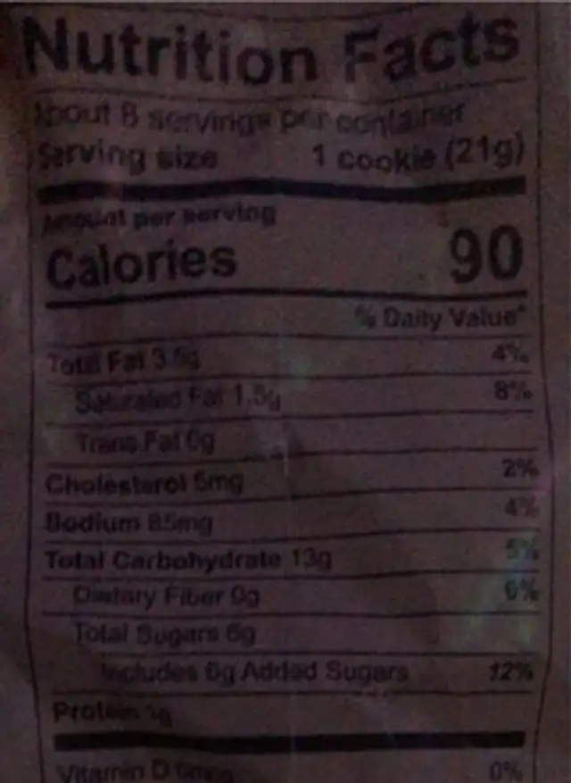 Cookies banana pudding nutrition facts table