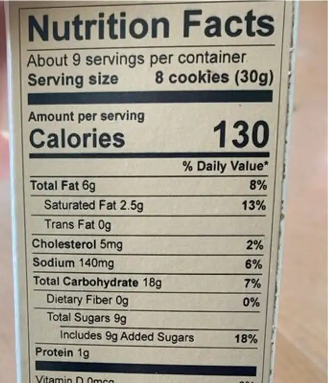 Brownie Crisp cookie thins nutrition facts table