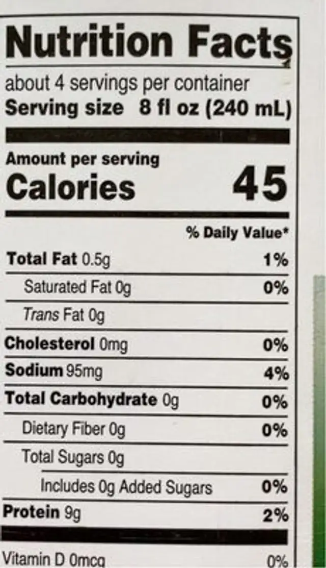 Organic chicken bone broth nutrition facts table