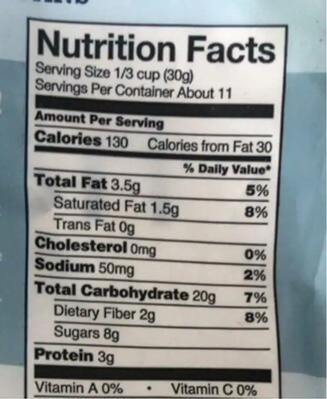 Granola With Almonds & Pecans nutrition facts table