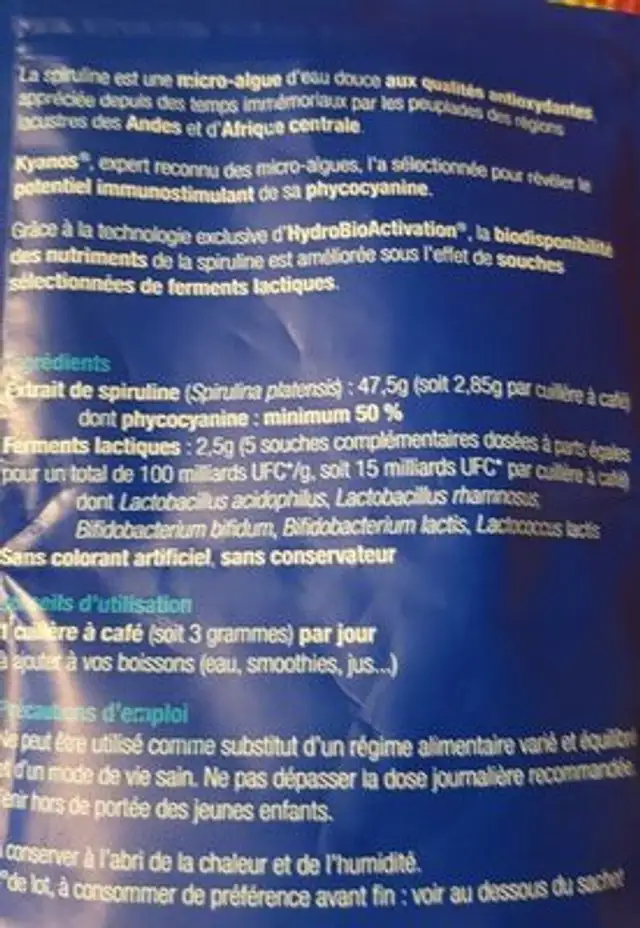 Kyanos blue nutrition facts table