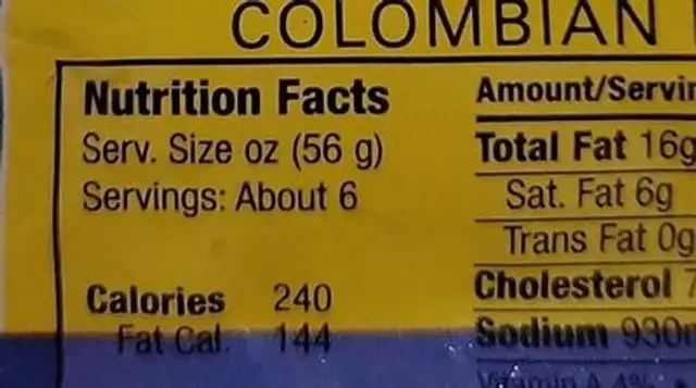 Chorizo nutrition facts table