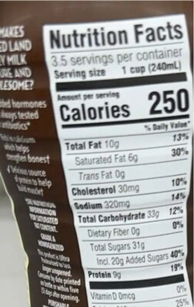 Dairy midnight chocolate ultra-pasteurized whole milk nutrition facts table