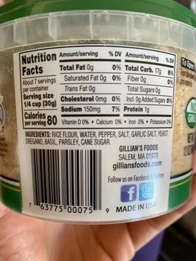 Gillians food italian bread crumbs nutrition facts table